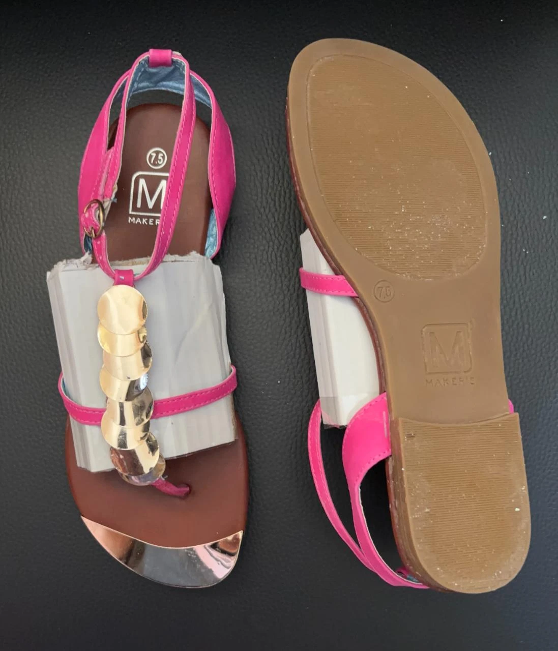 🌸 Sandalias planas con joyas Maker's rosas fuchsia y detalles dorados - Talla 7,5 /41 – photo 7